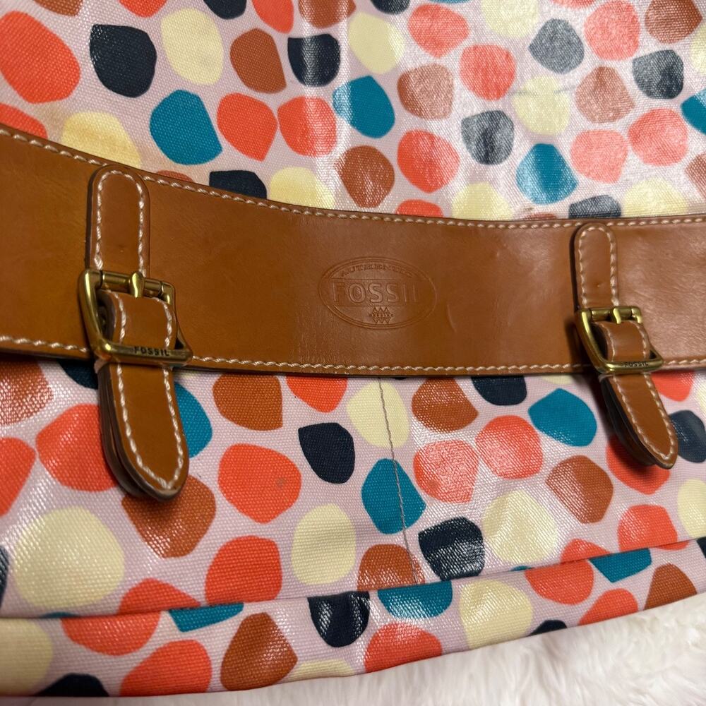 Fossil Key-Per Messenger Bag Coated Canvas Polka Dots Purse Laptop 16"X13" Bin - Picture 3 of 16